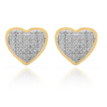 Yellow 10K Solid Yellow Gold Womens Diamond Heart Stud Earrings 0.11 Ctw